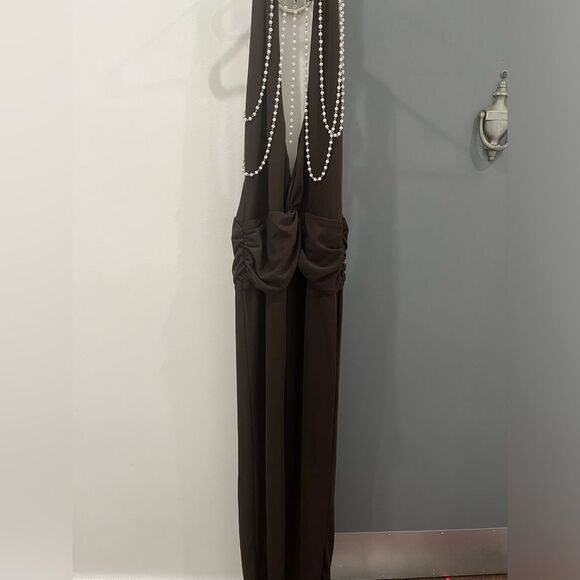 Loba Maxi Dress Debora Pearl Brown Halter Beaded Wedding Guest size S - Picture 4 of 9